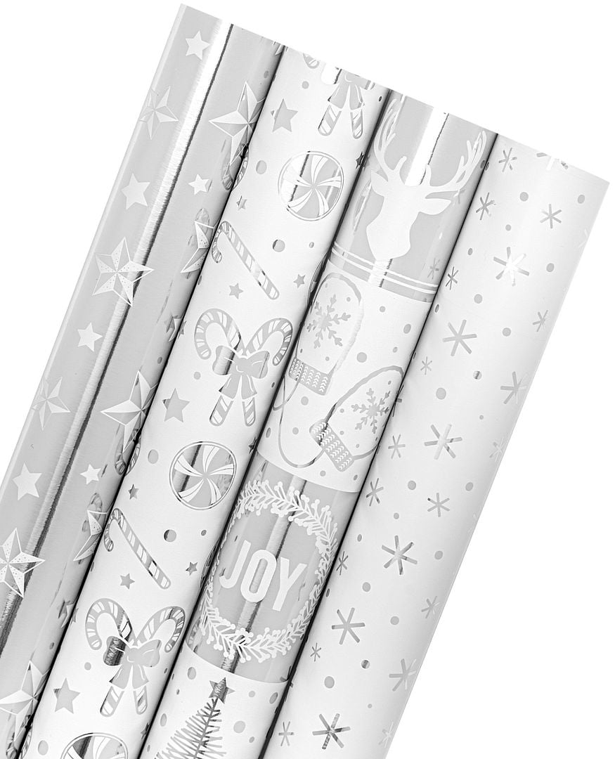 WRAPAHOLIC Christmas Silver Gift Wrapping Paper 4 Rolls/ Set