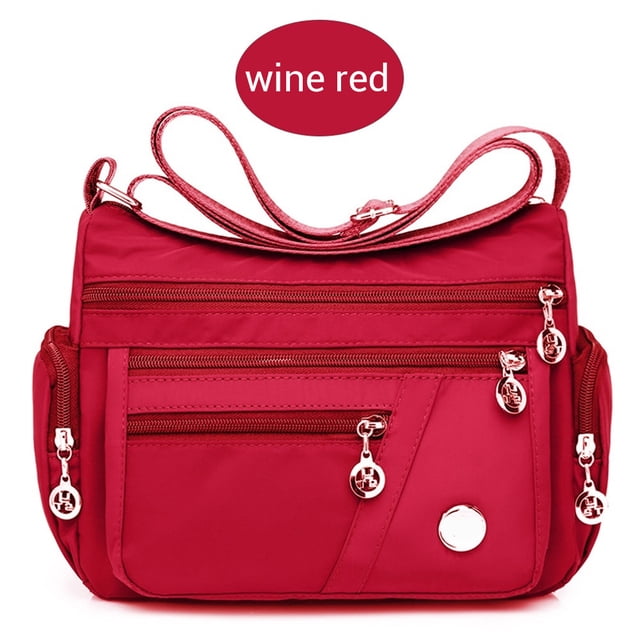 Bolso de hombro Nikou tipo mensajero color rojo vino gran capacidad con múltiples bolsillos