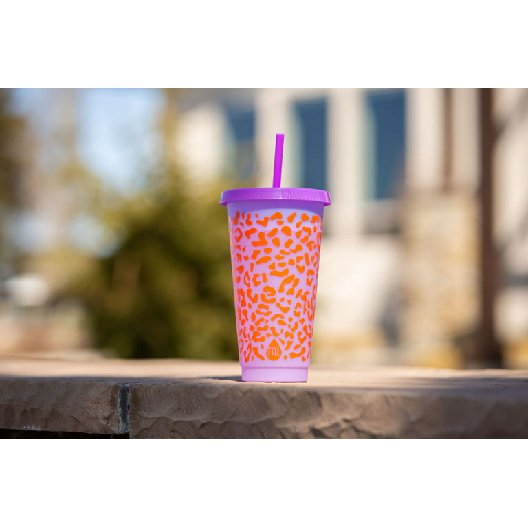 Dining  Tal Color Changing Tumblers Straws Set 3 Cold Cups Lids