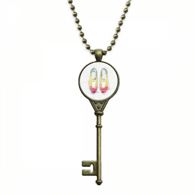 Colorful Hand Painted Canvas Shoes Pattern Key Necklace Pendant Tray Embellished Chain