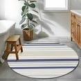 thumbnail image 4 of Round Rug 4ft Area Rug, Classic Stripes Retro Area Rugs for Living Room Bedroom, Blue Beige White Floor Mat Non-Slip Non-Shedding Carpet Indoor Accent Rugs, 4 of 9