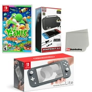 Nintendo Switch Lite Console Gray with Yoshi's Crafted World, Accessory Starter Kit and Screen Cleaning Cloth Bundle
