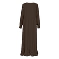 thumbnail image 4 of Kcodviy New Seasonal Muslim Linen Casual Summer Beach Dress Retro Casual Maxi Dress Dresses Summer Oversized Round Neck Ruffle Womens Midi Dress Hem Dress for Plus Sizes, 4 of 5