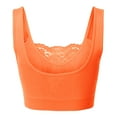 thumbnail image 3 of Fimkaul Women's Workout Sports Bra Plus Size Seamless Lace Top With Front Lace Cover Yoga Bras Orange S, 3 of 4