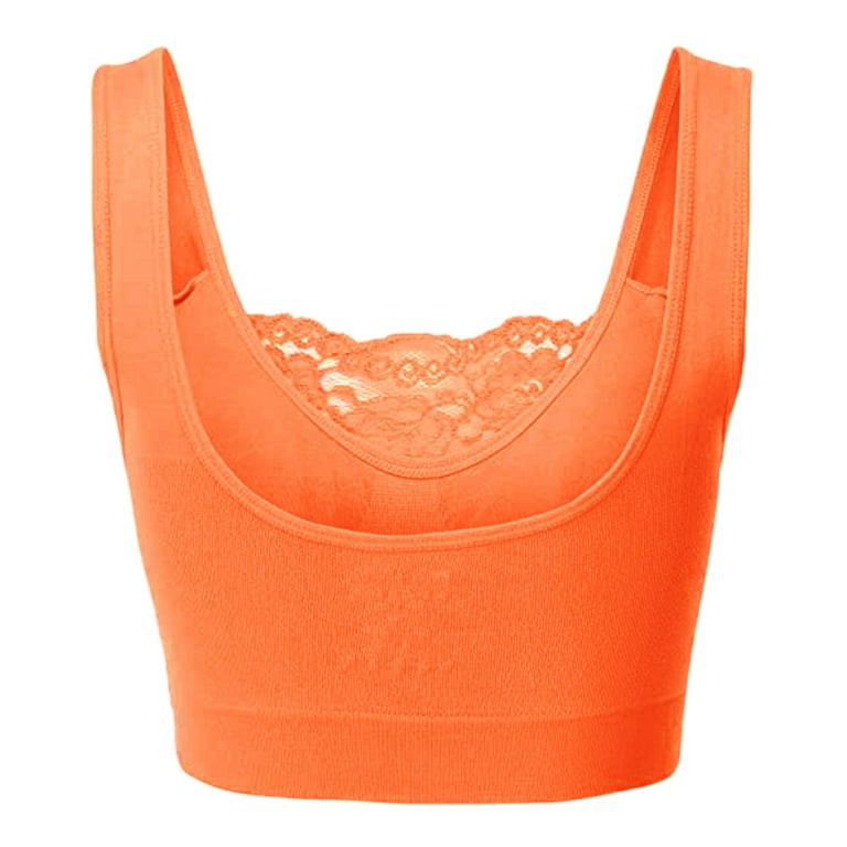 TOWED22 Plus Size Bras,Women's Full Coverage Bralette Plus Size Unlined  Wireless Floral Lace Bra,Orange 