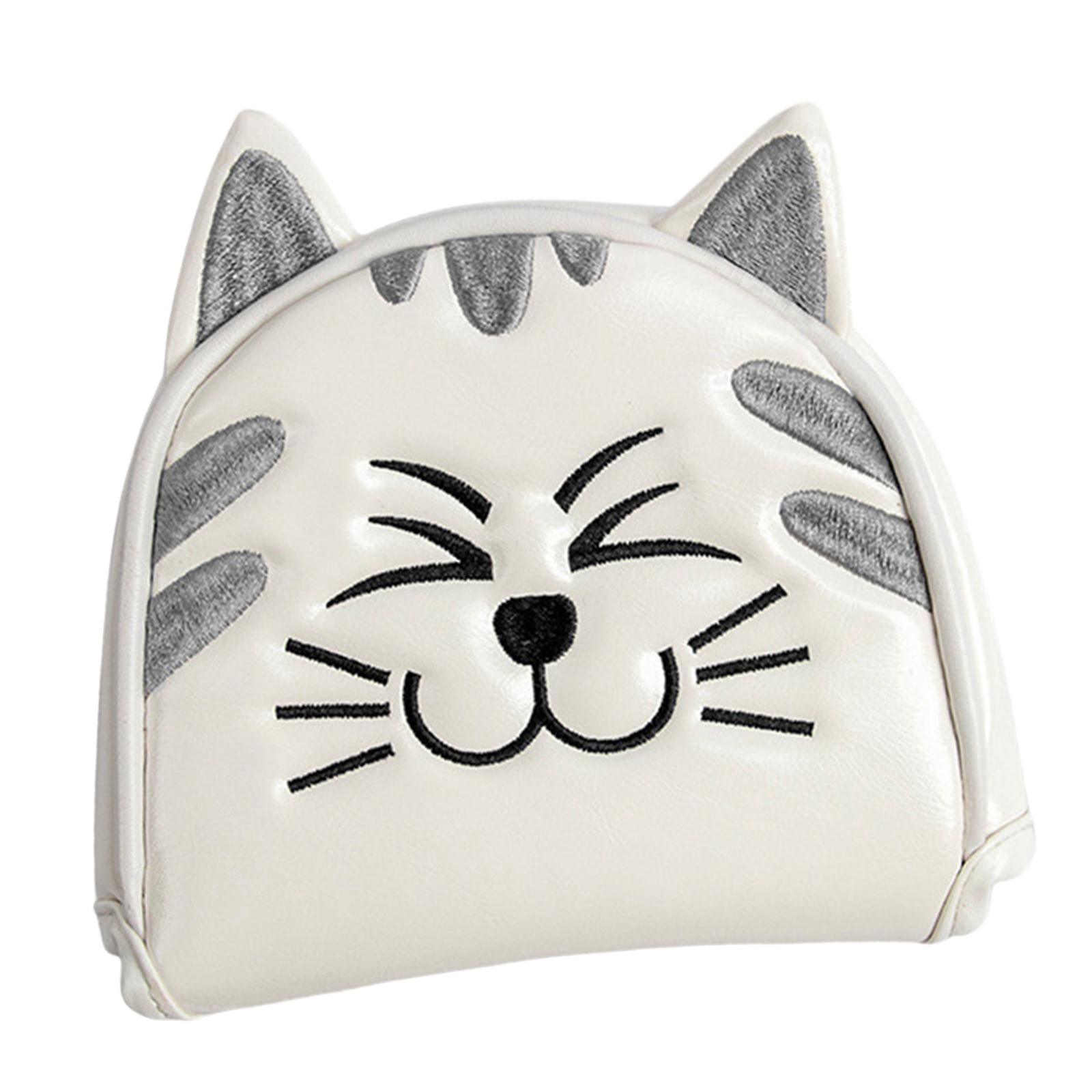 harayaa Golf Club Head Covers Mallet Putter Cat Pattern Accessories Putter Cue Headcover Semicircle White