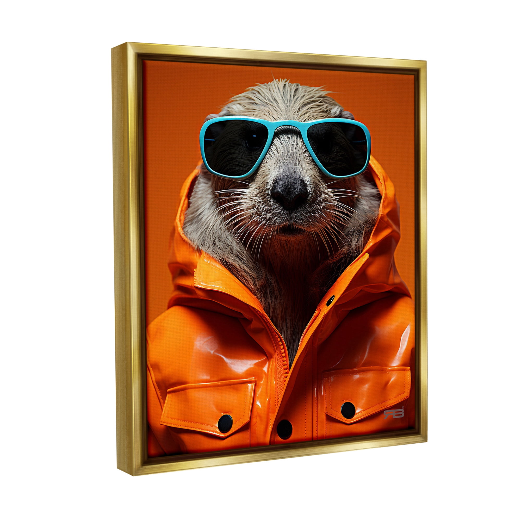 Stupell Industries Trendy Otter with Glasses Animals & Insects Painting Gold Floater Framed Canvas Art Print Wall Art, 17 x 21