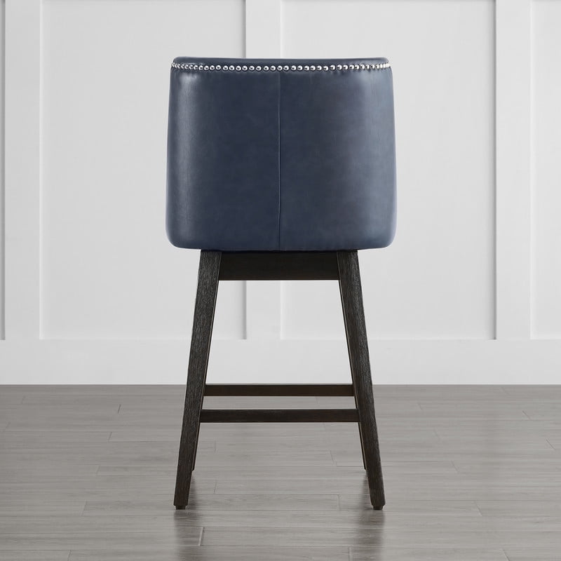 CHITA 26 inch Swivel Upholstered Counter Height Bar Stools with Full Back Set of 2,Faux Leather in Navy Blue