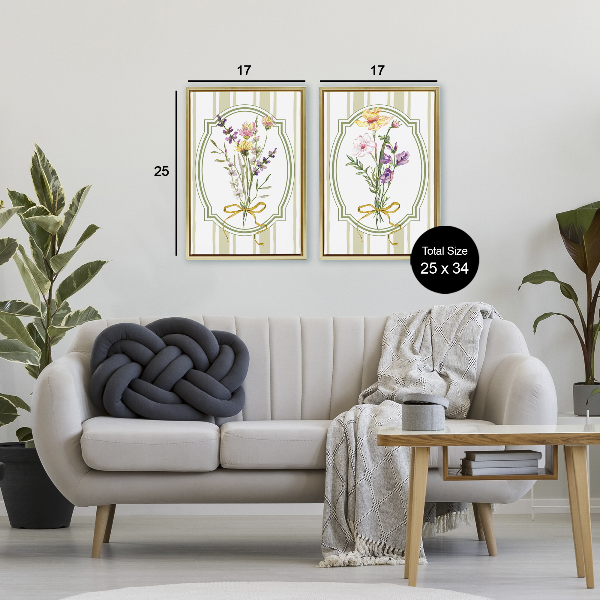 Wildflower Bundles Classic Stripes 2 Piece Gold Framed Floater Canvas Set, design by Adonna Ebrahimi