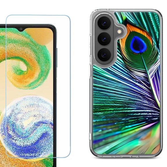 Phone Case for Samsung Galaxy A37 5G, with Screen Protector, by OneToughShield - Peacock Feather