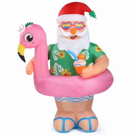 5.9 FT Lighted Christmas Inflatable Decoration Inflatable Hawaii Santa Claus Outdoor Decoration Funny Blow Up Yard Decorations with Built-in LED Lights for Holiday Party Front Yard Lawn
