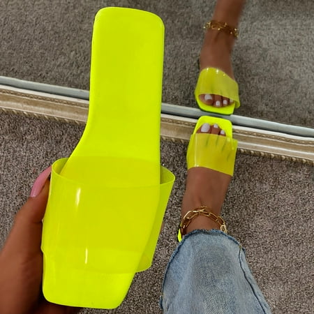 

Women s Casual Slippers Flat Transparent Square Sandals And Slippers