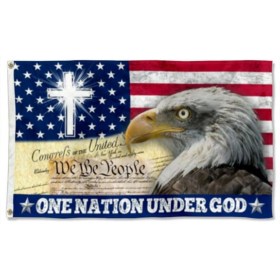 ONE NATION UNDER GOD WE THE PEOPLE CHRISTIAN CROSS Flags Banner Home Yard Garden Decor 3x5Feet