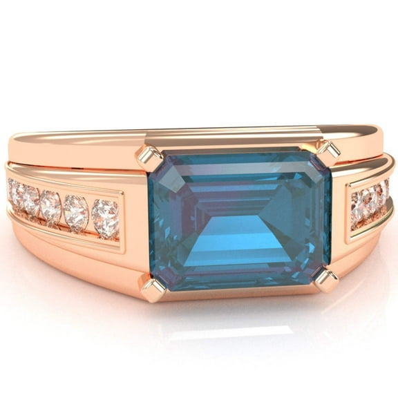 Men's Lab-Created Alexandrite Diamond Channel Ring In Solid 14k Rose Gold