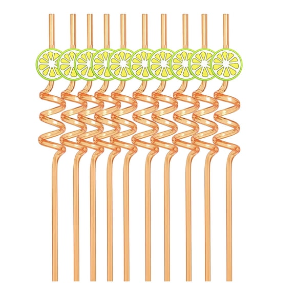 10-Pack Fruit Themed Spiral Drinking Straws with Decorative Charms, Reusable Party Favor Supplies for Bar Accessories and Summer Events Drinking Straws #B3 G_036