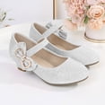 thumbnail image 5 of Viluyesy Girls Dress Shoes High Heels Princess Crystal Bow Pearl Flats Wedding Performance Party Pageant Kids Leather Mary Jane Silver Size 5.5 M, 5 of 7
