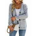thumbnail image 2 of Women'S Long Sleeve V-Neck Contrast Color Button Knitted Sweater Fall Winter Pocket Cardigan Jacket Dark Gray L, 2 of 9
