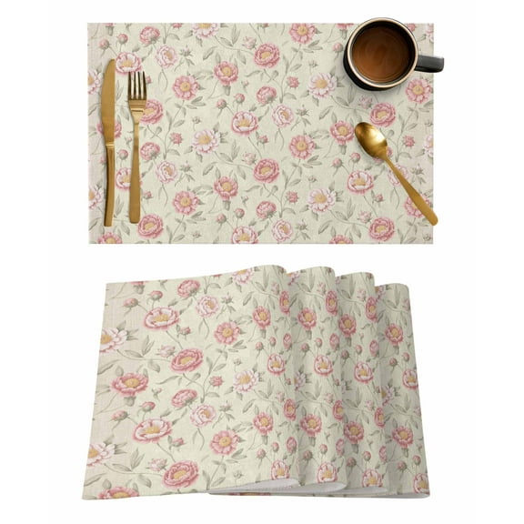 Vintage Style Flowers Placemats Set of 4 Plants Magnolia Country Texture Heat Insulation Washable Place Mats, Rustic Non-Slip Table Mats for Dining Table Party Kitchen Decor,13x19 Inch