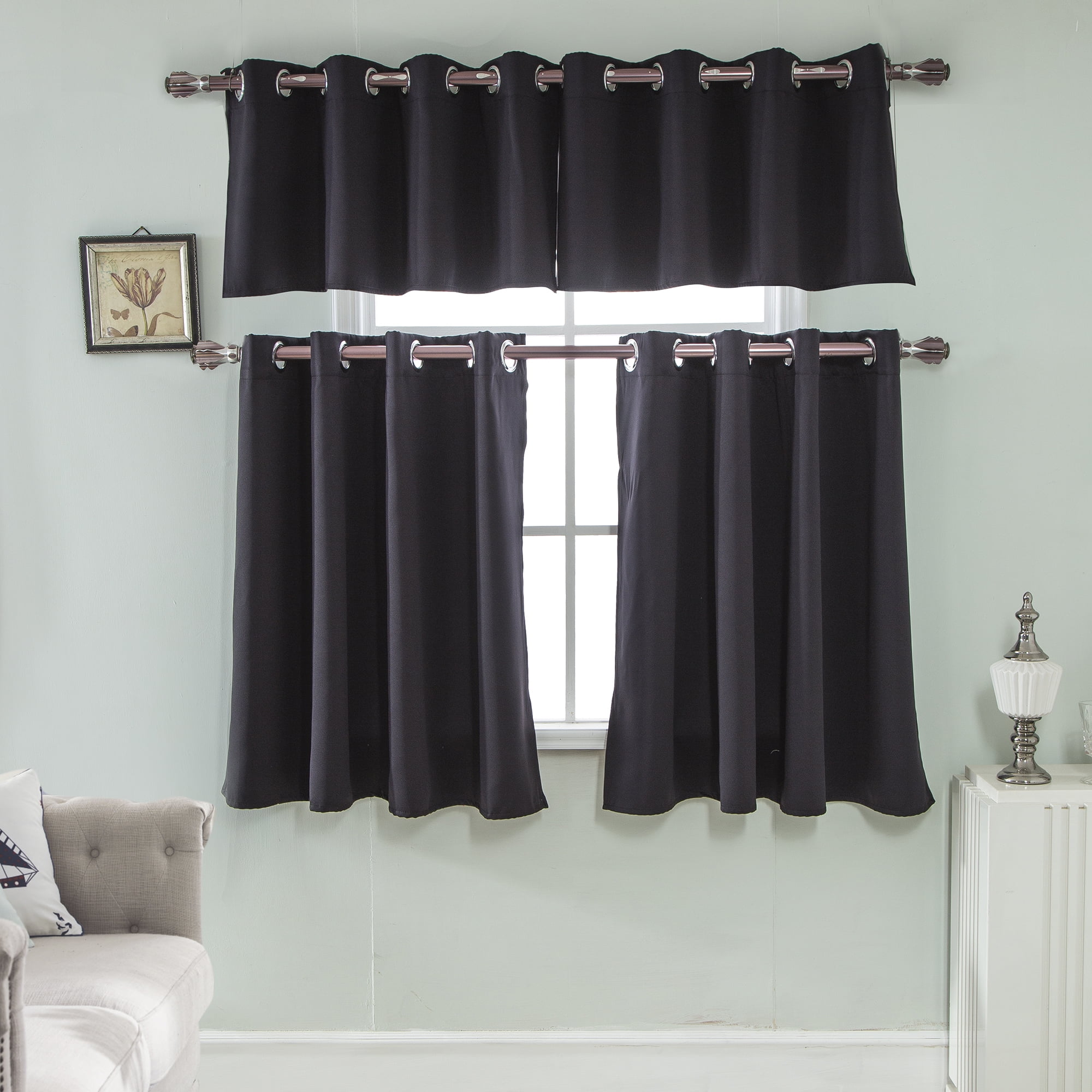 Solid Blackout Window Kitchen Cafe Curtain Valance Energy Efficient