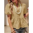 thumbnail image 2 of Womens Puff Sleeve Peplum Blouses Ruffle V Neck Summer Casual Tops Babydoll Loose Fit Shirts, 2 of 7