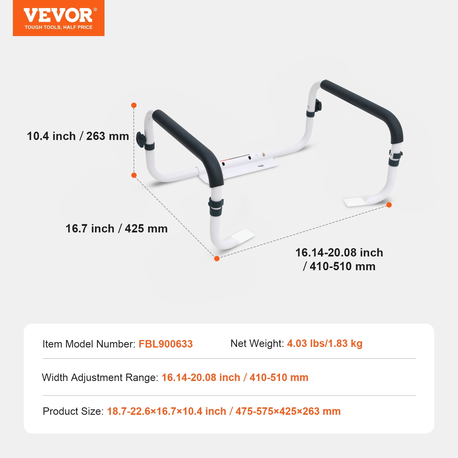 KFFKFF Toilet Safety Rail Seat Frame for Elderly Adjustable Handrail Grab Bar