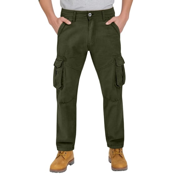 Fnnxeal Mens Cargo Pants Multi-Pockets beltless Solid Spring Fall Casual Outdoor Army Green Cargo Pants for Men Size 32
