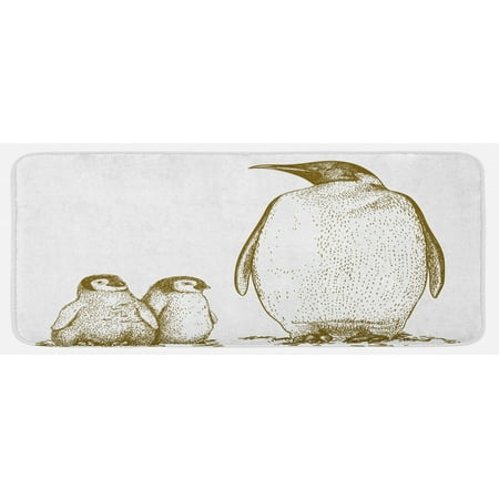 

Sea Animals Kitchen Mat Engraving Antique Illustration King Penguin and Penguins Nestling Nature Plush Decorative Kitchen Mat with Non Slip Backing 47 X 19 Olive Green by Ambesonne