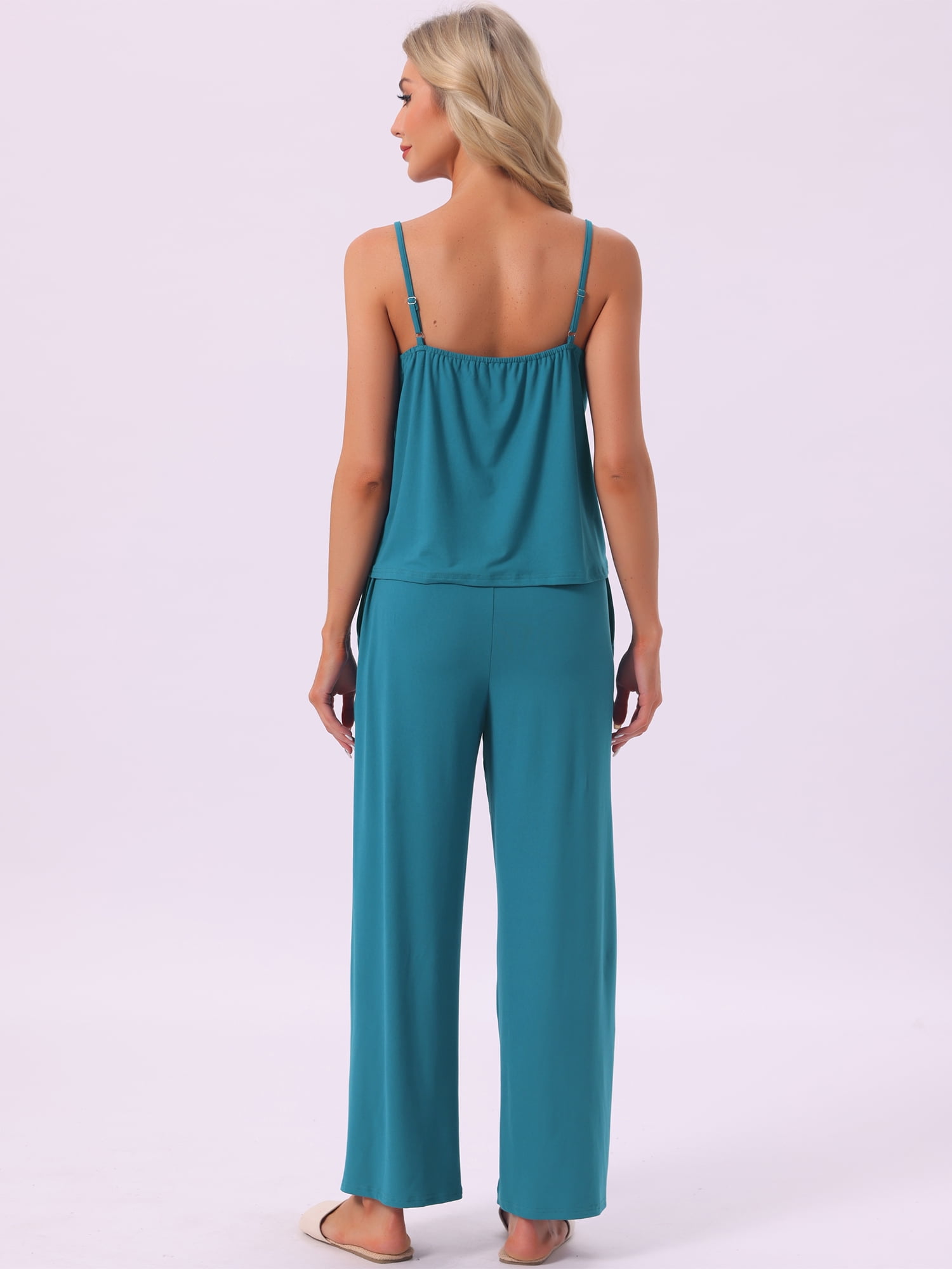 DARING DIVA Women's Cami Tank Top and Pants Pleated Pajama Sets with Pockets M Blue
