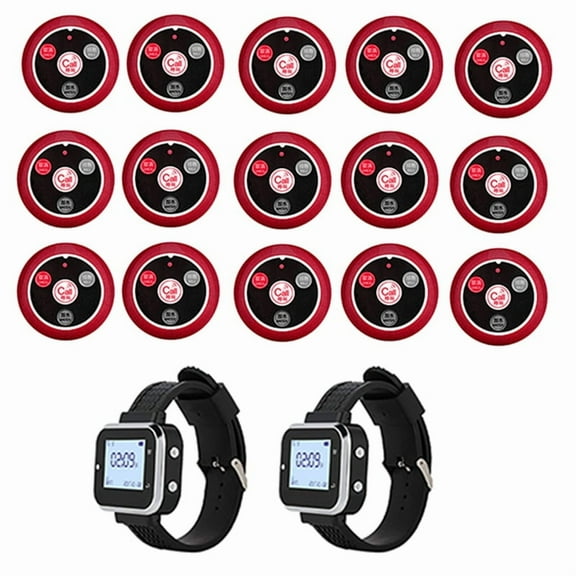 Wireless CallingSystem Button 2Watch Waiter Pager 15 Restaurant Table Call Button Transmitter Wireless CallingSystem(US)