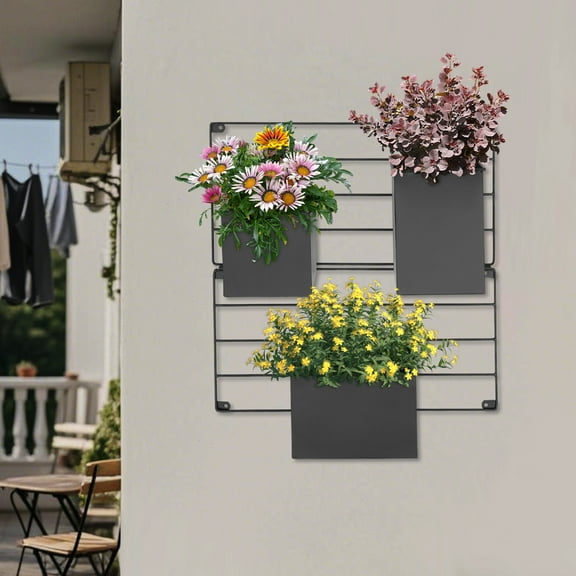 ToppiJoy Wall Planter with 3 Pots for Indoor and Outdoor,Wall Mounted Plant Holder,Vertical Garden Wall Planter for Vegetables,Flowers,Herbs (Black)