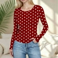 thumbnail image 5 of Fmbrln Womens Fashion Polka Print Tops Crew Neck Long Sleeve Shirts Casual Slim Tight Blouse, 5 of 6