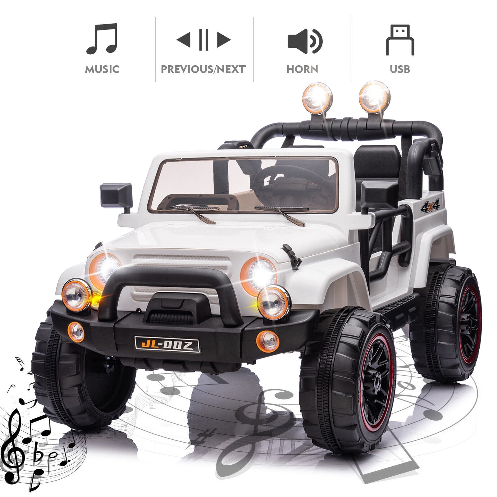 12V Battery Kids Ride On Truck Electric Toy Car w/Music,LED,Cover,Remote Control(White)