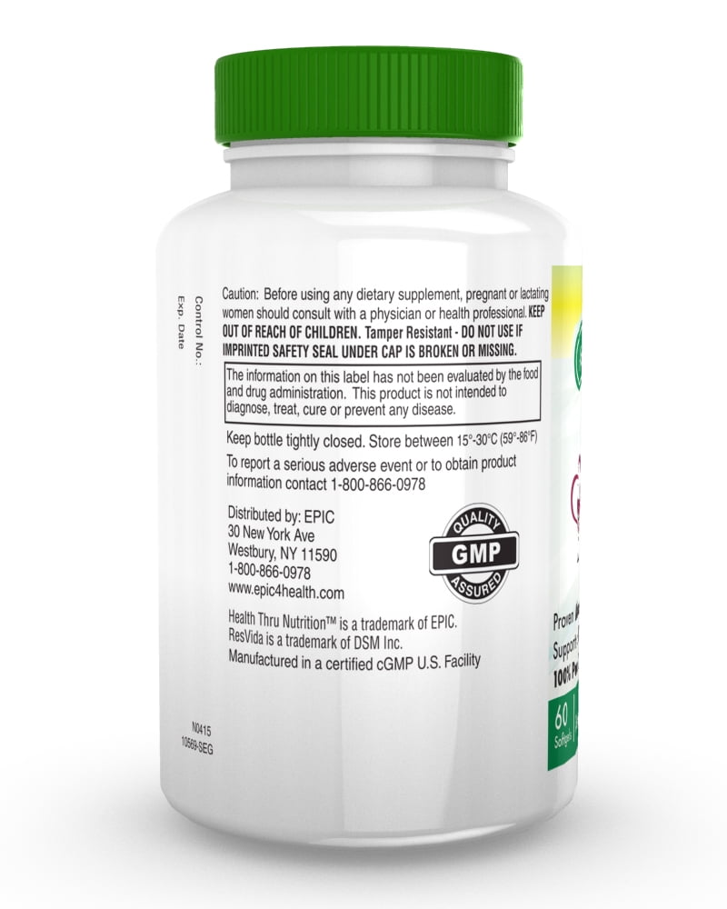 Resveratrol 100mg (as ResVida®) 60 Softgels by Health Thru Nutrition