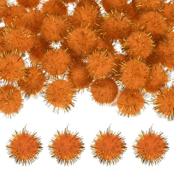 Uxcell 60-Pack Glitter Pom Pom Balls, 1in Mini Tinsel Sparkle Balls for DIY Crafts/Party Decoration [Orange-Red]