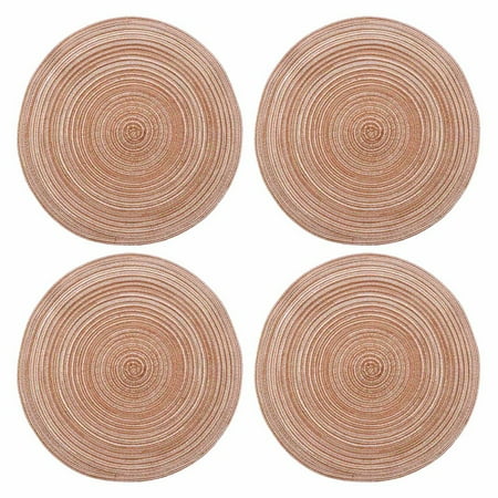 

Round Braided Placemats Washable Kitchen Table Placemats Wedding Party 36cm (Coffee Color 4pcs)