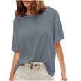 thumbnail image 6 of Raeneomay Oversized T Shirts Women's Solid Oversized T Shirts Casual Short Sleeve Shirts Loose CrewNeck Drop Shoulder Back Patch Pullover Tops Tees, 6 of 6