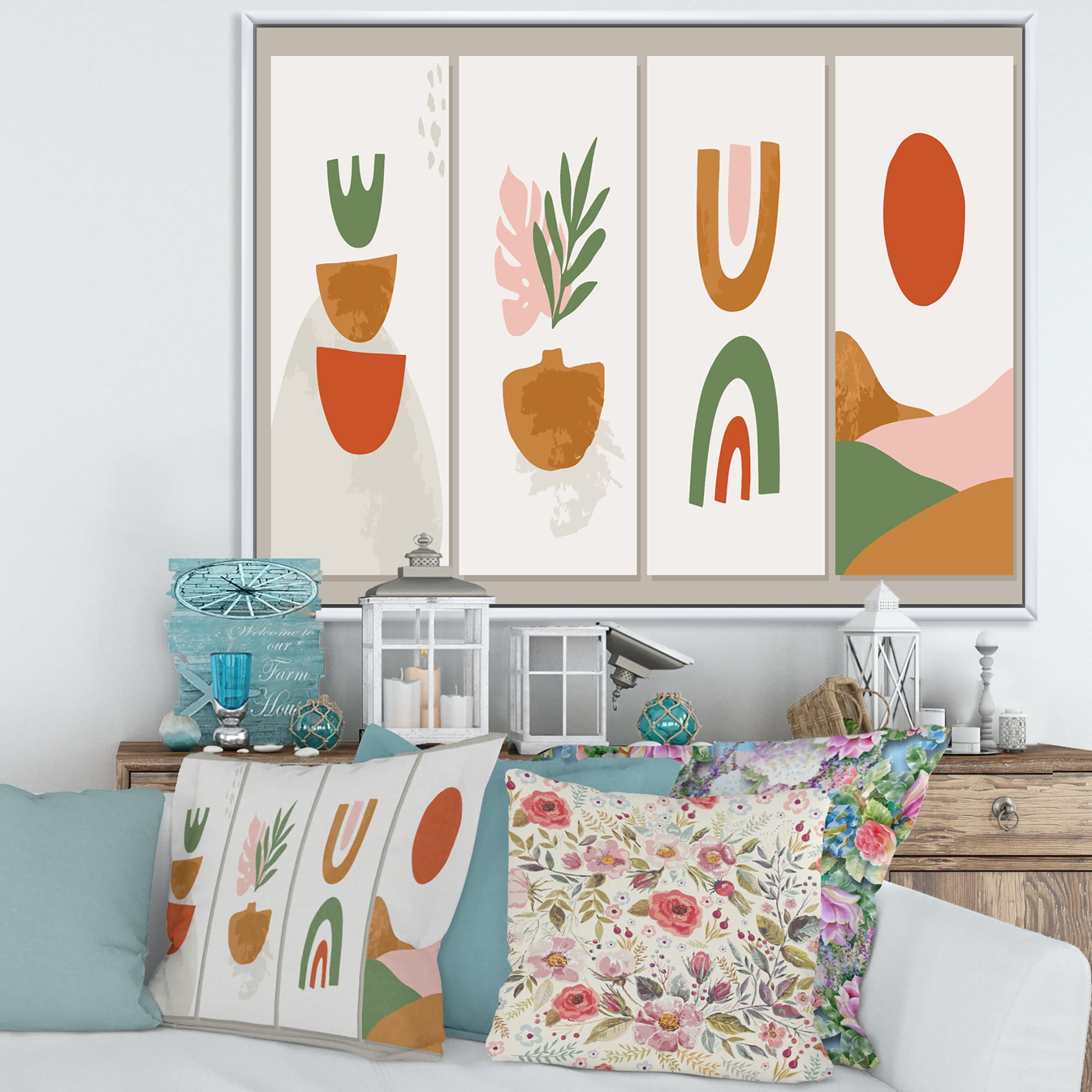 Designart 'Compostion Minimalistic of Organic Shapes VI' Modern Framed Canvas Wall Art Print