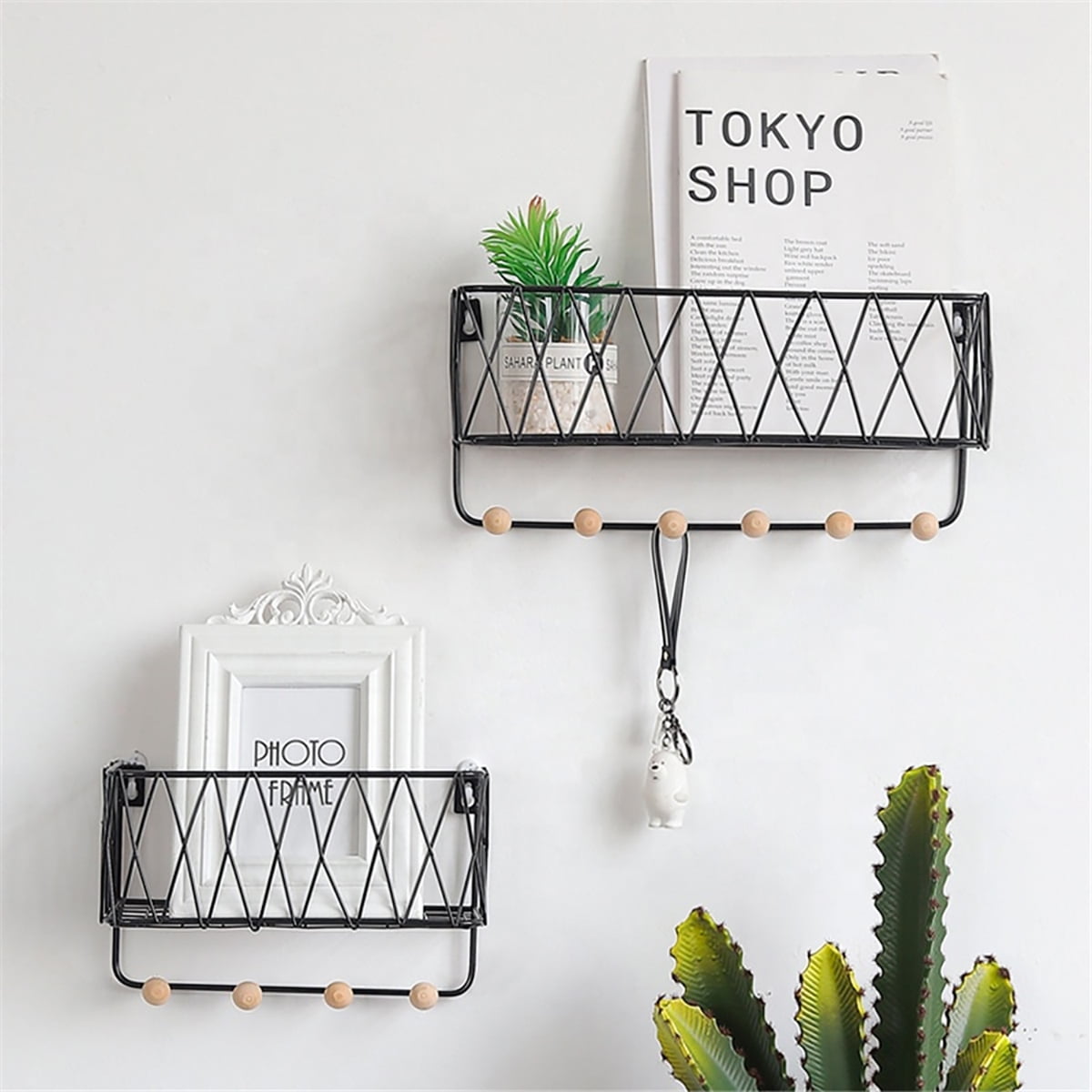 to Store and Show Off Small Collectibles 4 Shelf Figurines Mugs mDesign Round Metal Wall Mount Display Organizer Holder Black/Natural Succulent Plants 