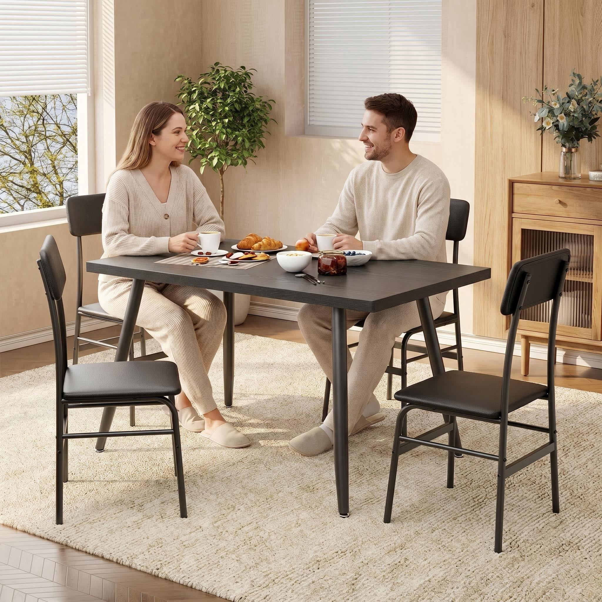 Dining Table Set for 4, Lofka Modern Kitchen Table and 4 Chairs for Small Spaces & Breakfast Nook, Black