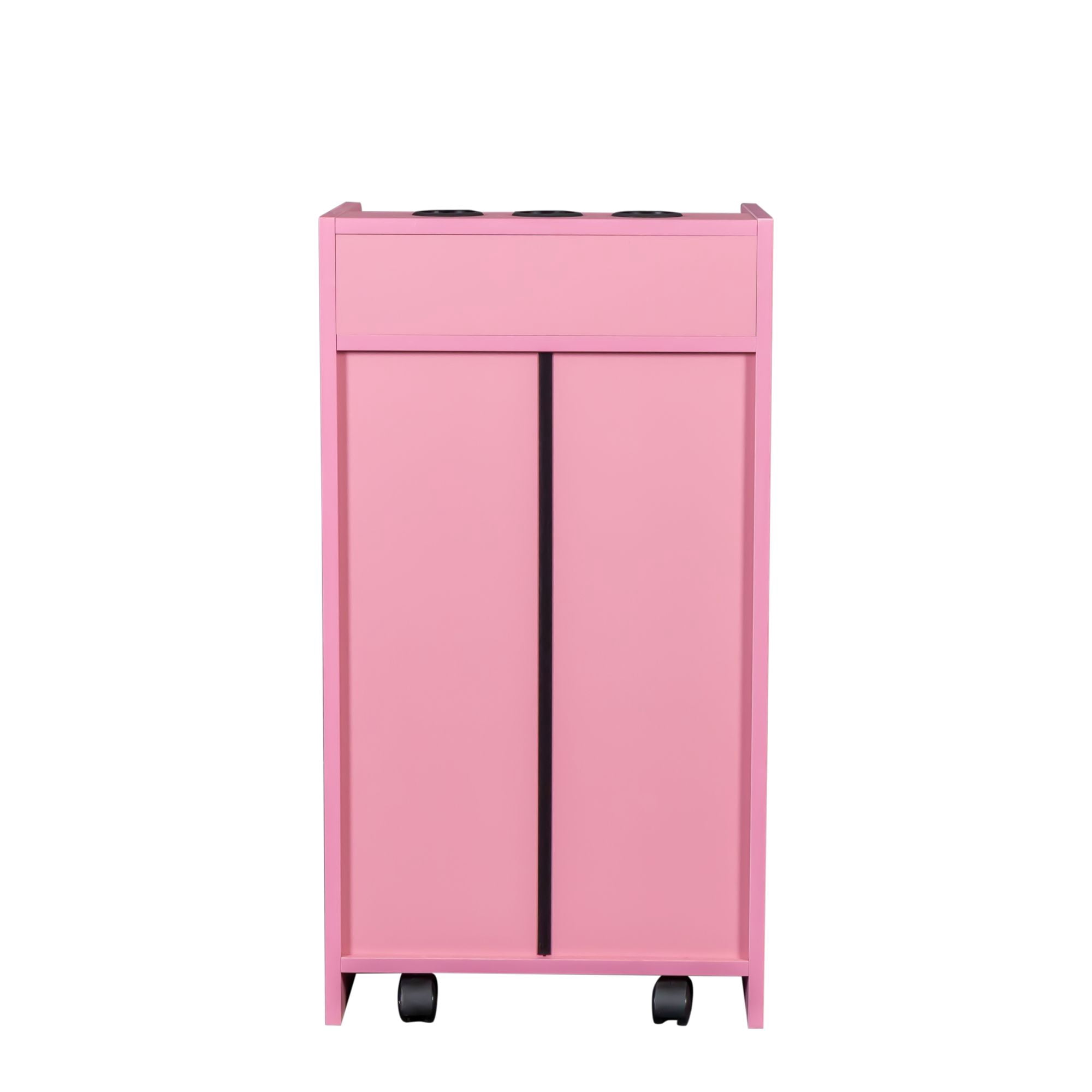Aukfa Locking Salon Storage Cabinet for Hair Stylist with 2 Drawer - Pink