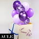 thumbnail image 5 of Set de globos AULE de látex morado metalizado, 60 unidades, 30 cm, con confeti, 5 of 6