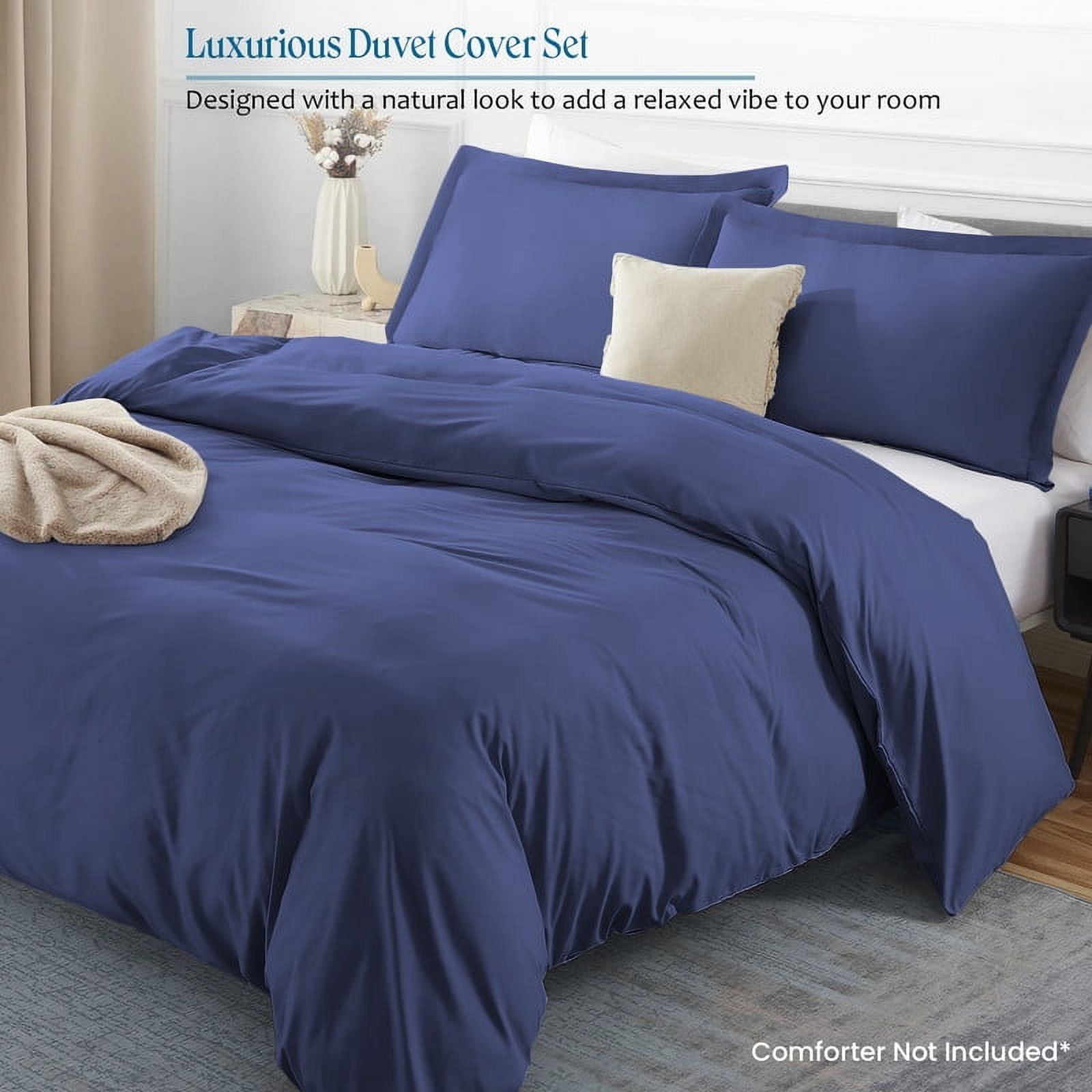 400 Thread Count 100% Egyptian Cotton 1-Piece Duvet Cover Zippered Closure Queen Size Mediterran Blue Solid Pattern