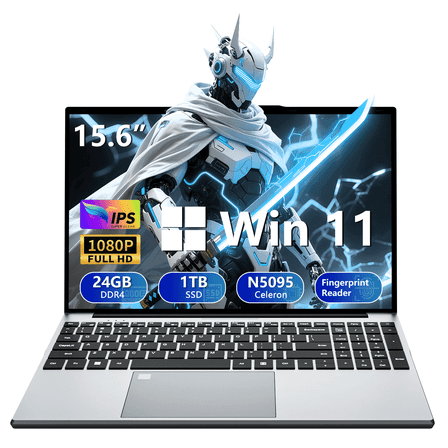 KUU 15.6" Windows 11 Pro Laptop, 24GB RAM 1TB SSD, Intel Celeron N5095 2.9GHz With Office 2024 Fingerprint Backlit Keyboard 1920*1080 IPS FHD Display for Student, Home Office, Business
