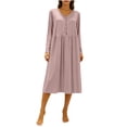 thumbnail image 4 of yillto Nightgowns for Womens Long Sleeve Loose Pajamas Womens Casual Sleepwear V Neck Nightdress, 4 of 7