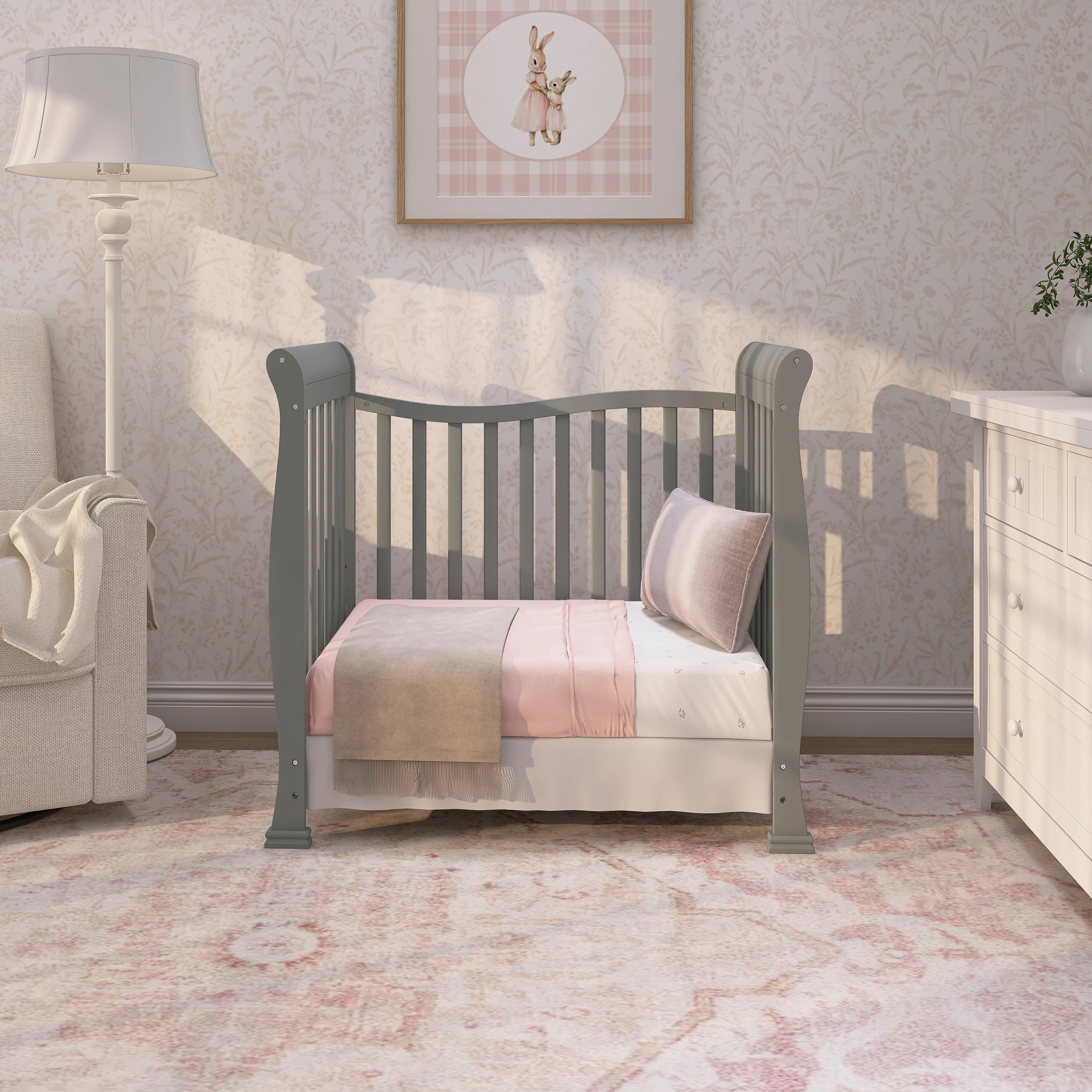 Dream On Me Piper 4-in-1 Convertible Mini Crib, Sea Grass
