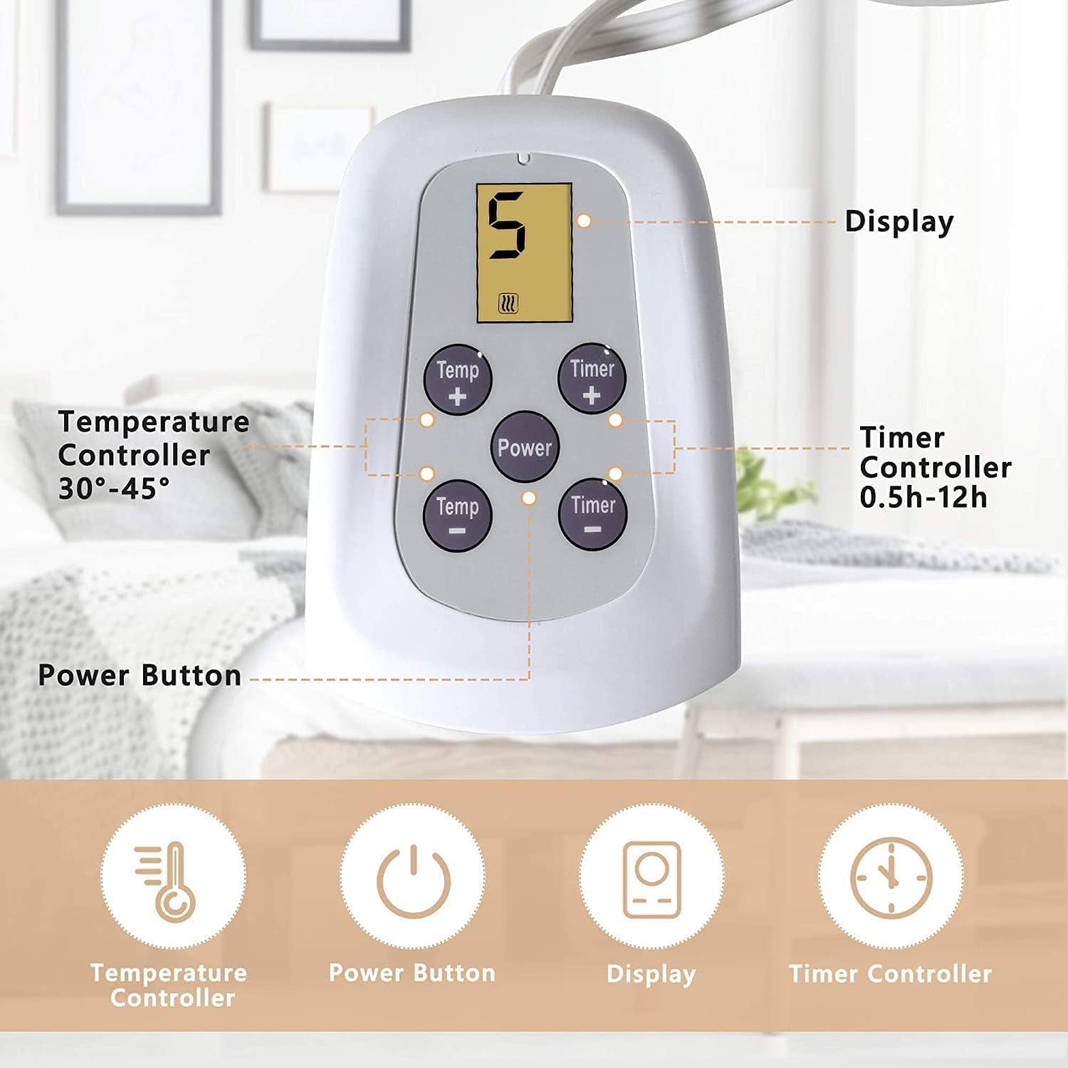 Mayincolor Electric Heated Blanket, 84" x 62" Twin Size Electric Blanket with 10 Heating Levels and 12 Hours Auto-Off, Soft Flannel Blanket with ETL & FCC Certification, Grey