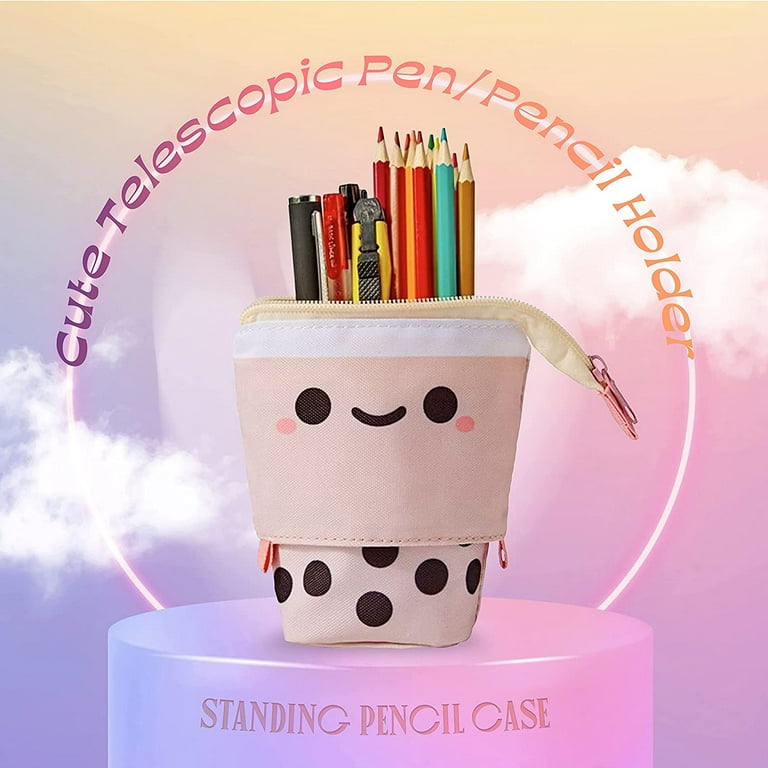 Melitta Cute Standing Pencil Case for Kids, Pop Up Pencil Box Makeup Pouch, Stand  UP Bubble Tea Pen Holder Organizer Cosmetics Bag, Kawaii Stationary (Pink)  