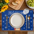 thumbnail image 4 of Merry Christmas Placemats Set of 6, Blue Winter Xmas Hat Deer Snowflake Placemats for Dining Table, Place Mats for Kitchen Tabletop, Waterproof Wipeable Dining Table Mats Set, 4 of 9