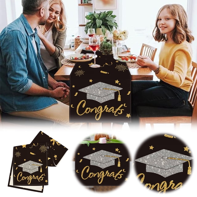 Graduation Table Banner for 2025 Celebrations - Polyester Decorative Runner for Kitchen and Living Room Parties