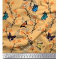 thumbnail image 1 of Soimoi Orange polyester Crepe Fabric Flower & Butterfly Print Sewing Fabric BTY 42 Inch Wide, 1 of 5